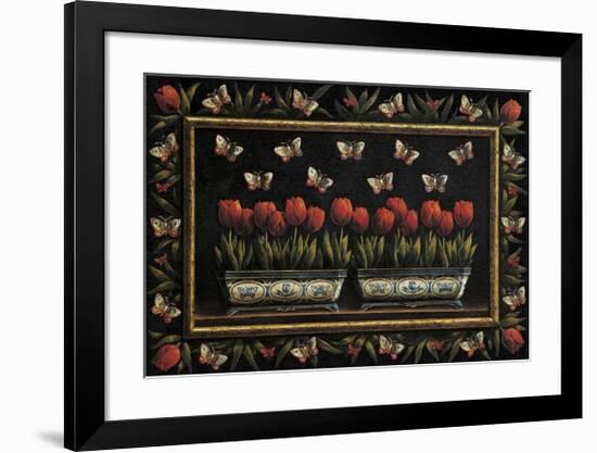 Tulipanes y Mariposas-Joaquin Moragues-Framed Art Print