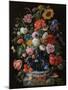 Tulips, a sunflower, an iris and numerous other flowers in a glass vase on marble column base-Jan Davidsz. de Heem-Mounted Giclee Print