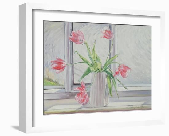 Tulips Against Moving Water-Timothy Easton-Framed Giclee Print