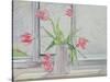 Tulips Against Moving Water-Timothy Easton-Stretched Canvas