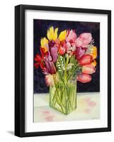 Tulips and Bluebells in a Rectangular Glass Tub, 2001-Joan Thewsey-Framed Giclee Print