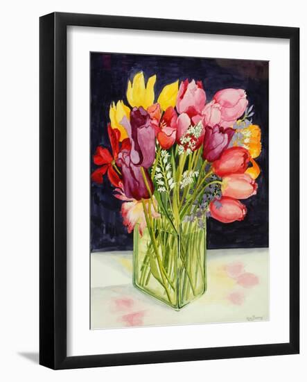 Tulips and Bluebells in a Rectangular Glass Tub, 2001-Joan Thewsey-Framed Giclee Print