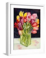 Tulips and Bluebells in a Rectangular Glass Tub, 2001-Joan Thewsey-Framed Giclee Print