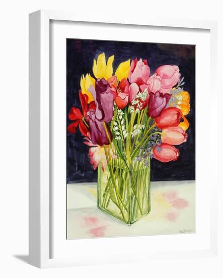 Tulips and Bluebells in a Rectangular Glass Tub, 2001-Joan Thewsey-Framed Giclee Print