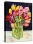 Tulips and Bluebells in a Rectangular Glass Tub, 2001-Joan Thewsey-Stretched Canvas