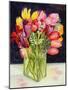 Tulips and Bluebells in a Rectangular Glass Tub, 2001-Joan Thewsey-Mounted Premium Giclee Print