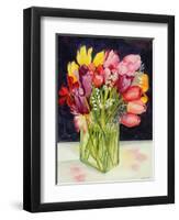 Tulips and Bluebells in a Rectangular Glass Tub, 2001-Joan Thewsey-Framed Giclee Print