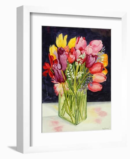 Tulips and Bluebells in a Rectangular Glass Tub, 2001-Joan Thewsey-Framed Giclee Print