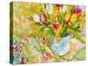 Tulips and Daffodils with Patterned Textiles, 2000-Joan Thewsey-Stretched Canvas