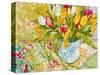 Tulips and Daffodils with Patterned Textiles, 2000-Joan Thewsey-Stretched Canvas