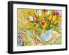 Tulips and Daffodils with Patterned Textiles, 2000-Joan Thewsey-Framed Giclee Print