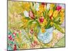 Tulips and Daffodils with Patterned Textiles, 2000-Joan Thewsey-Mounted Giclee Print