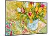 Tulips and Daffodils with Patterned Textiles, 2000-Joan Thewsey-Mounted Giclee Print