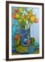 Tulips and Iris in a Japanese Vase, with Fruit and Textiles-Joan Thewsey-Framed Giclee Print