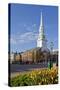 Tulips and North Church in Market Square. Portsmouth, New Hampshire-Jerry & Marcy Monkman-Stretched Canvas