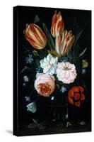 Tulips and Roses in a Glass Vase-Jan van Kessel-Stretched Canvas