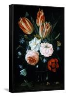 Tulips and Roses in a Glass Vase-Jan van Kessel-Framed Stretched Canvas
