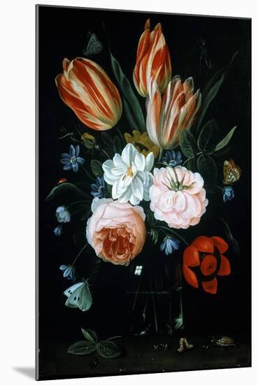 Tulips and Roses in a Glass Vase-Jan van Kessel-Mounted Giclee Print