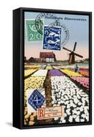 Tulips and Windmills, Dutch Vintage Postcard Collage-Piddix-Framed Stretched Canvas