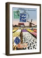 Tulips and Windmills, Dutch Vintage Postcard Collage-Piddix-Framed Art Print