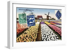 Tulips and Windmills, Dutch Vintage Postcard Collage-Piddix-Framed Art Print