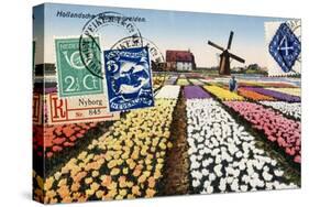 Tulips and Windmills, Dutch Vintage Postcard Collage-Piddix-Stretched Canvas