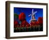 Tulips blooming on field against De Zwaan Windmill in Windmill Island Gardens, Holland, Michigan...-null-Framed Photographic Print