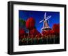 Tulips blooming on field against De Zwaan Windmill in Windmill Island Gardens, Holland, Michigan...-null-Framed Photographic Print