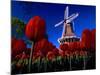 Tulips blooming on field against De Zwaan Windmill in Windmill Island Gardens, Holland, Michigan...-null-Mounted Photographic Print