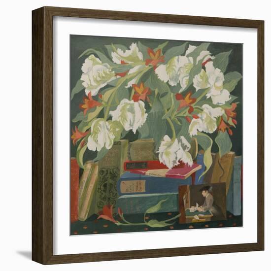 Tulips, books and postcards-Jennifer Abbott-Framed Giclee Print