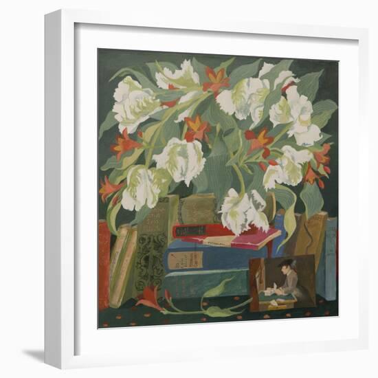 Tulips, books and postcards-Jennifer Abbott-Framed Giclee Print