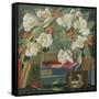 Tulips, books and postcards-Jennifer Abbott-Framed Stretched Canvas