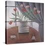 Tulips, Curtain, Cups-Ruth Addinall-Stretched Canvas