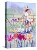 Tulips Garden Gates-Judy Mastrangelo-Stretched Canvas