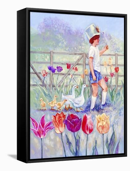 Tulips Garden Gates-Judy Mastrangelo-Framed Stretched Canvas