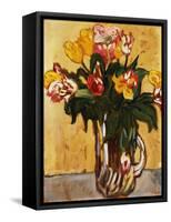 Tulips in a Glass Pitcher, 1910 (Oil on Paper Laid down on Canvas)-Louis Valtat-Framed Stretched Canvas