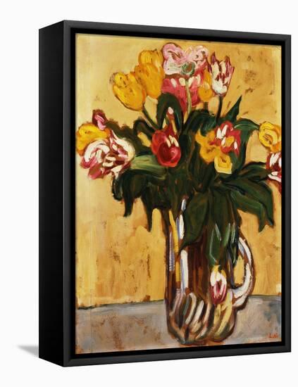 Tulips in a Glass Pitcher, 1910 (Oil on Paper Laid down on Canvas)-Louis Valtat-Framed Stretched Canvas