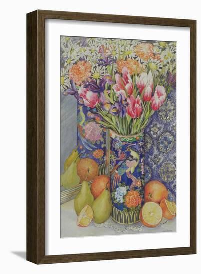 Tulips in a Japanese Vase with Fruit-Joan Thewsey-Framed Giclee Print