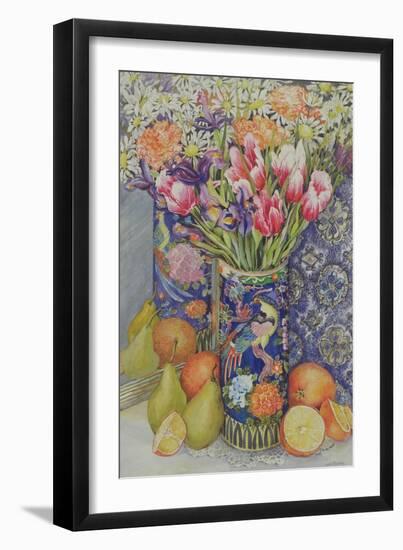 Tulips in a Japanese Vase with Fruit-Joan Thewsey-Framed Giclee Print