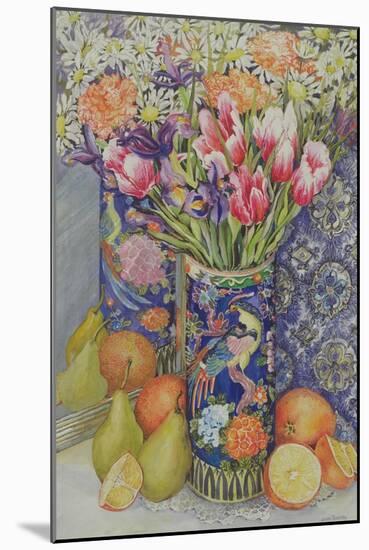 Tulips in a Japanese Vase with Fruit-Joan Thewsey-Mounted Giclee Print