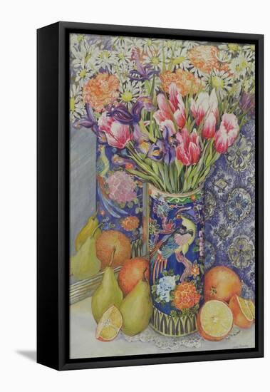 Tulips in a Japanese Vase with Fruit-Joan Thewsey-Framed Stretched Canvas