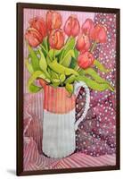 Tulips in a Pink and White Jug, 2005-Joan Thewsey-Framed Giclee Print