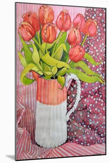 Tulips in a Pink and White Jug, 2005-Joan Thewsey-Mounted Giclee Print