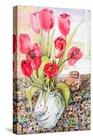 Tulips in a Rye Jug-Joan Thewsey-Stretched Canvas