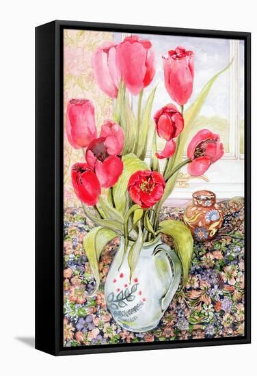 Tulips in a Rye Jug-Joan Thewsey-Framed Stretched Canvas