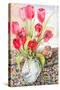 Tulips in a Rye Jug-Joan Thewsey-Stretched Canvas