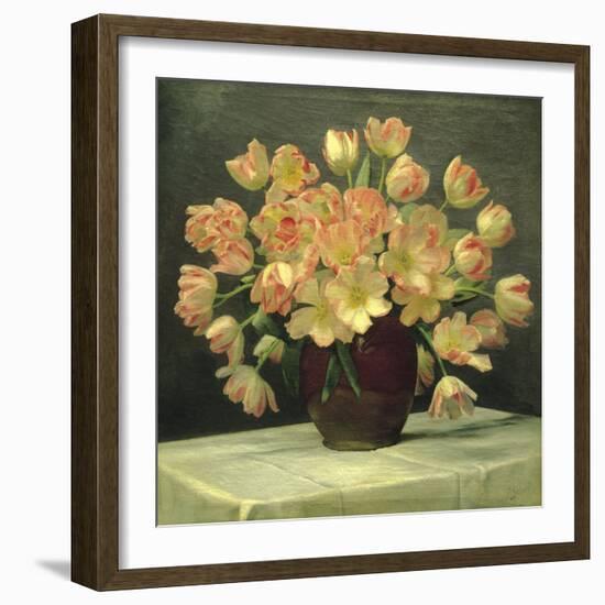 Tulips in a Vase on a Draped Table (detail)-Peter Johan Schou-Framed Giclee Print