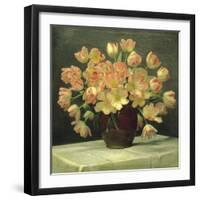 Tulips in a Vase on a Draped Table (detail)-Peter Johan Schou-Framed Giclee Print