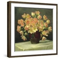 Tulips in a Vase on a Draped Table (detail)-Peter Johan Schou-Framed Giclee Print