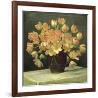 Tulips in a Vase on a Draped Table (detail)-Peter Johan Schou-Framed Giclee Print